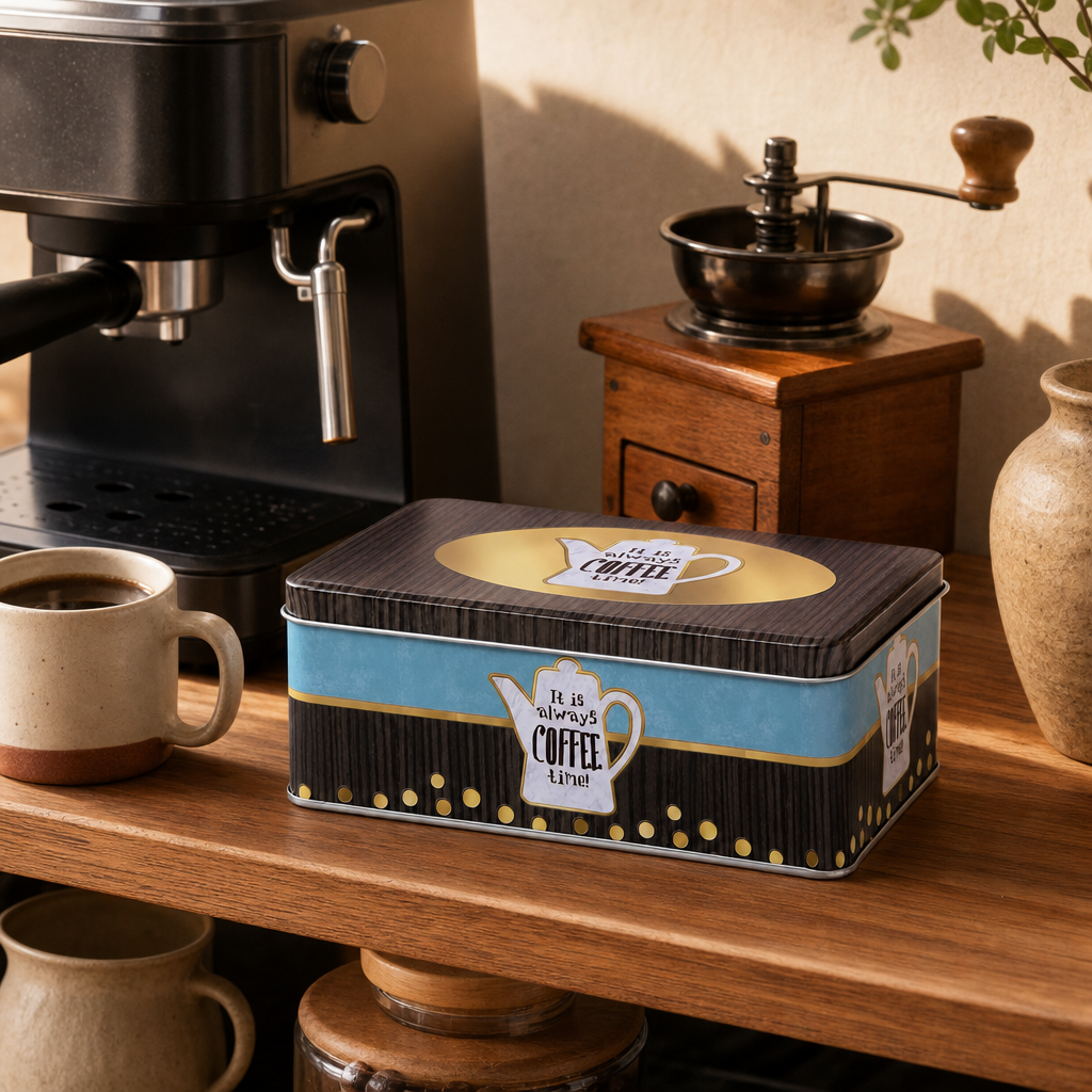 Dóza na kávu Always Coffee – hranatá plechová 500 g