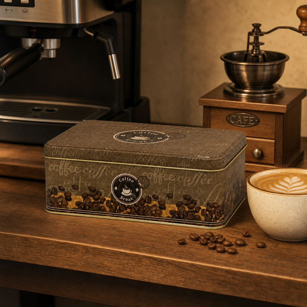 Dóza na kávu Coffee Break – hranatá 192×127×75 mm