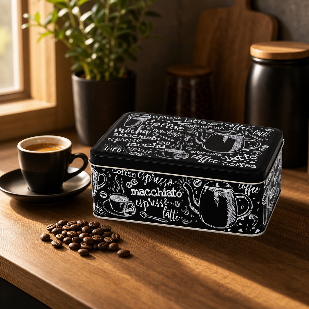 Dóza na kávu Macchiato – hranatá, 190×126×70 mm
