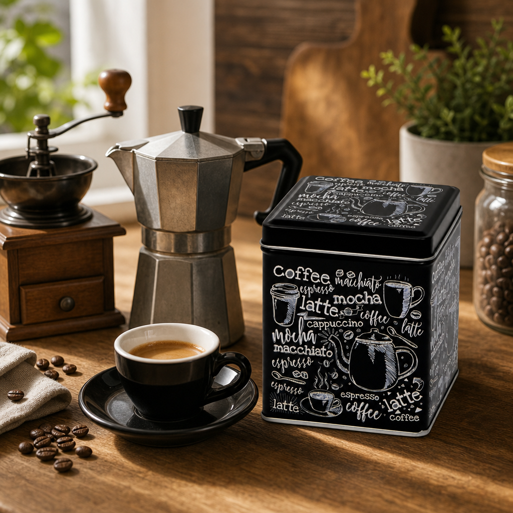 Dóza na kávu Macchiato 100 g – hranatá 75×75×95 mm