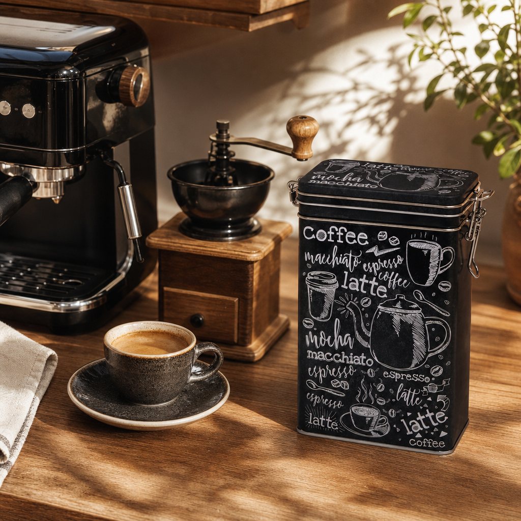 Dóza na kávu Macchiato 500 g – hranatá s klipem