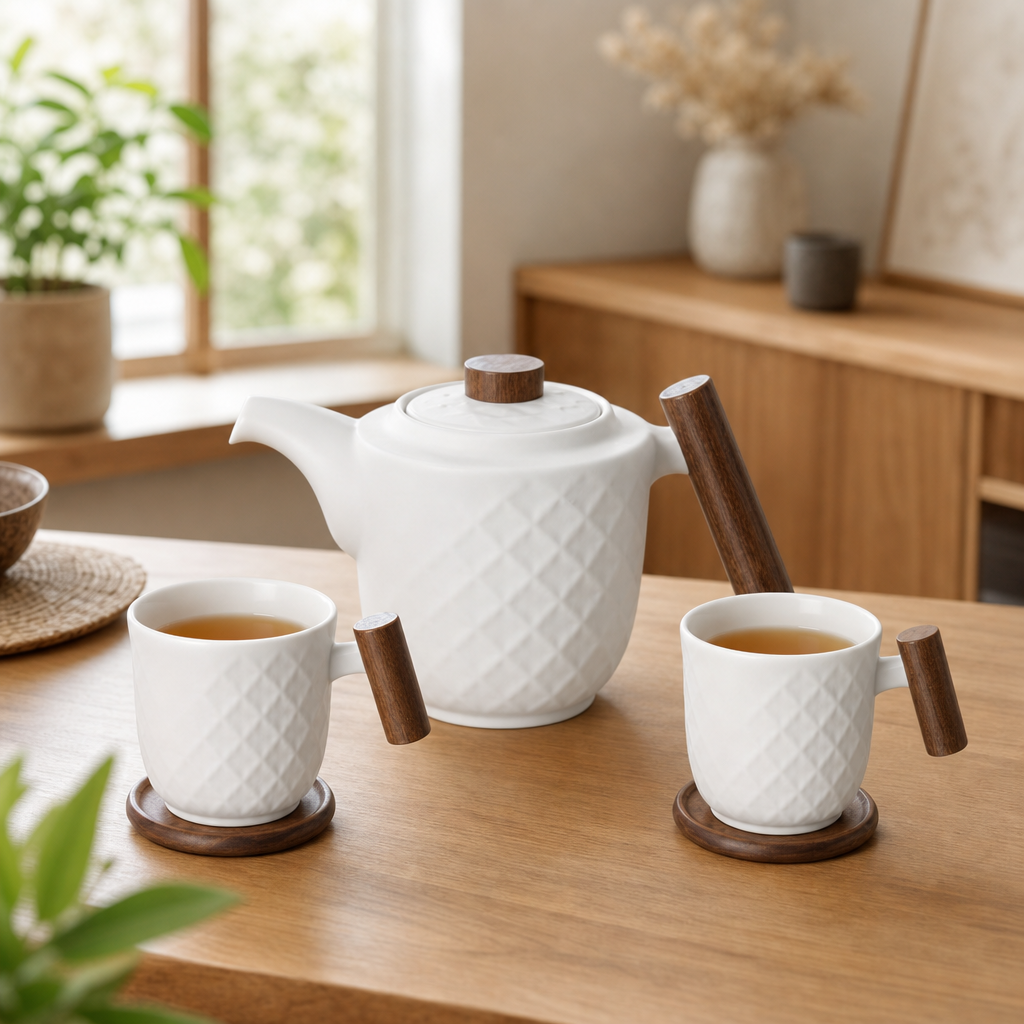 Čajová porcelánová souprava Menja bílá (1,2 l, 2 × 450 ml)
