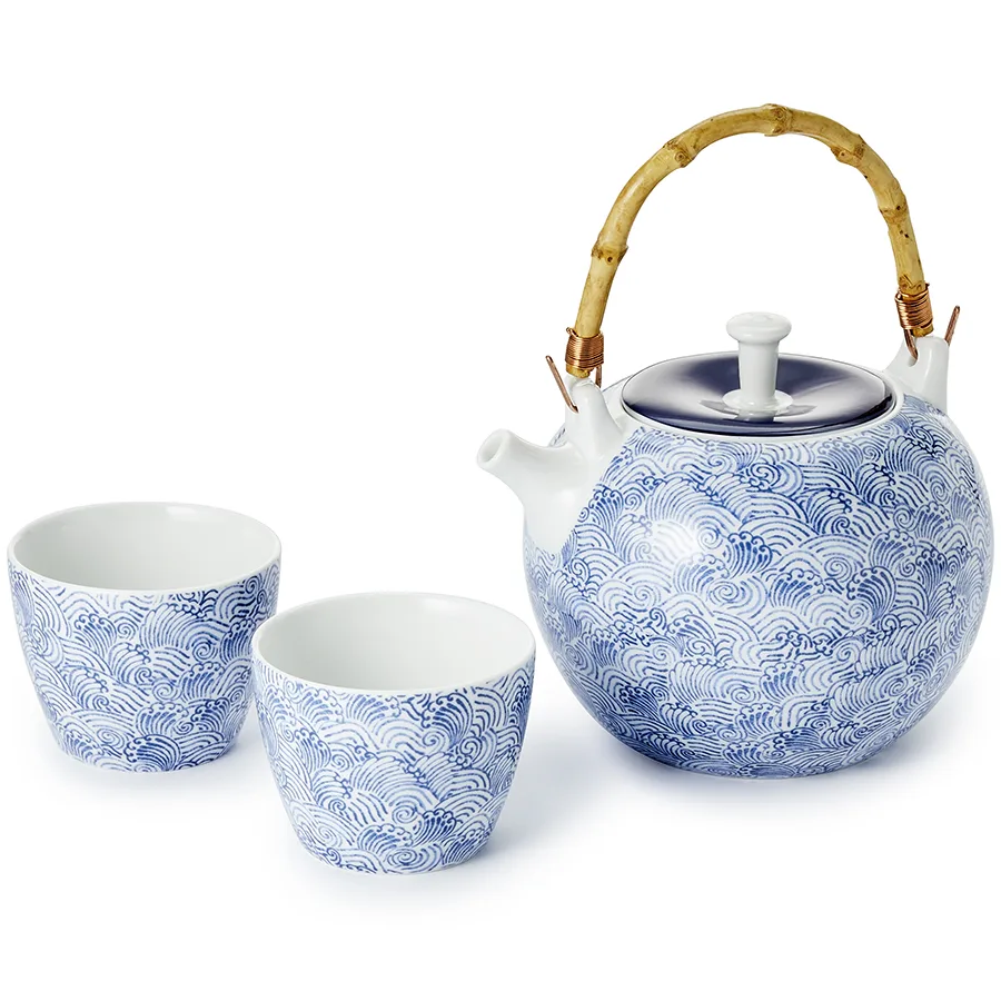 Čajová porcelánová souprava Mizu (0,8 l, 2 × 150 ml)