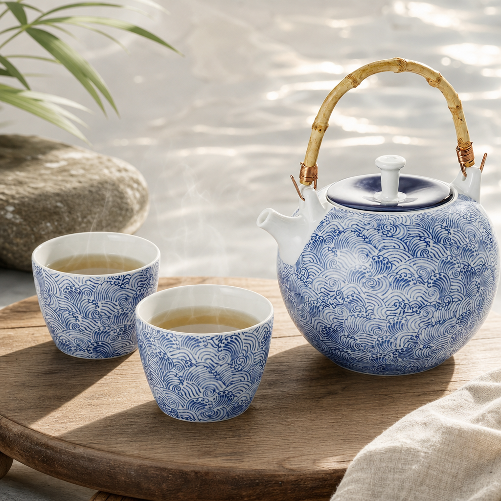 Čajová porcelánová souprava Mizu (0,8 l, 2 × 150 ml)