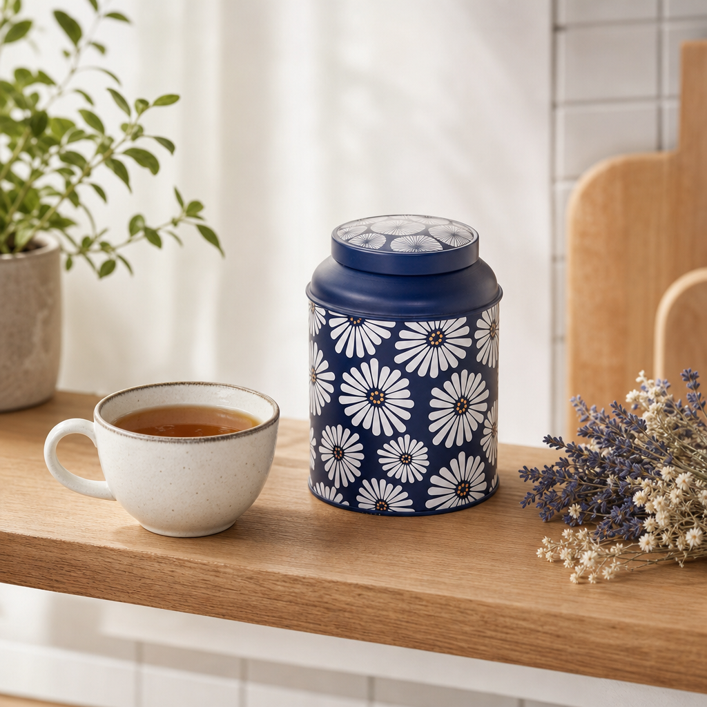 Dóza na čaj Amami 175 g – Blue, kulatá s dvojitým víčkem