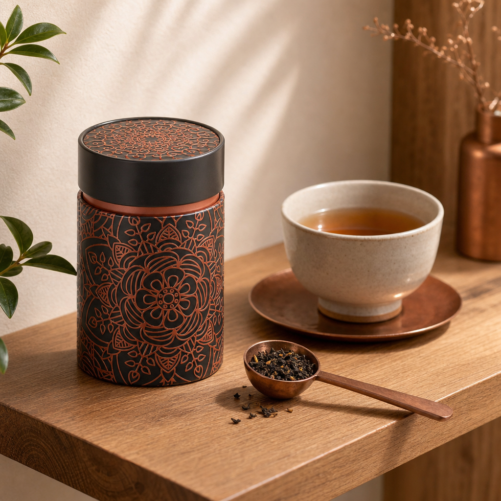 Dóza Mandala 150 g – antracitová, kulatá s dvojitým víčkem