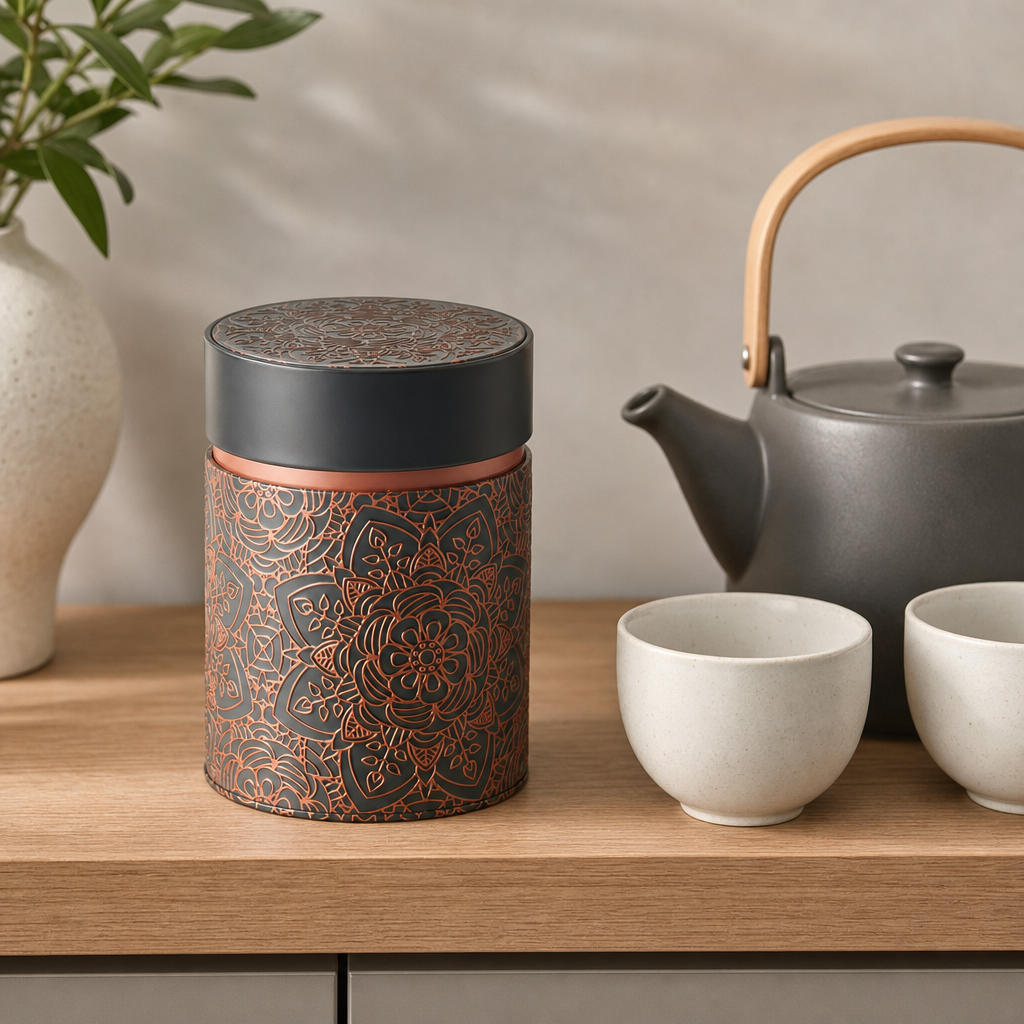 Dóza Mandala 500 g antracitová – kulatá s aroma víčkem