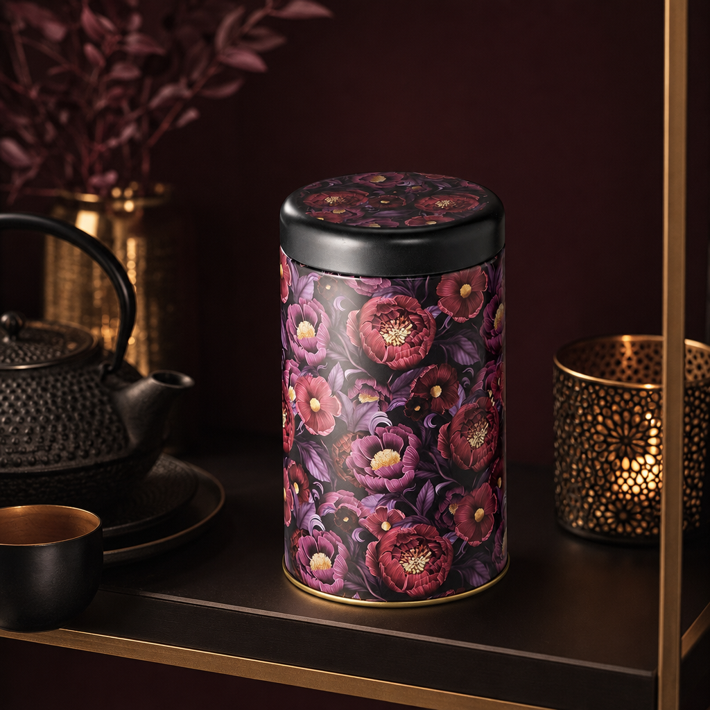 Dóza na čaj Mystic Flower 150 g – kulatá, matná