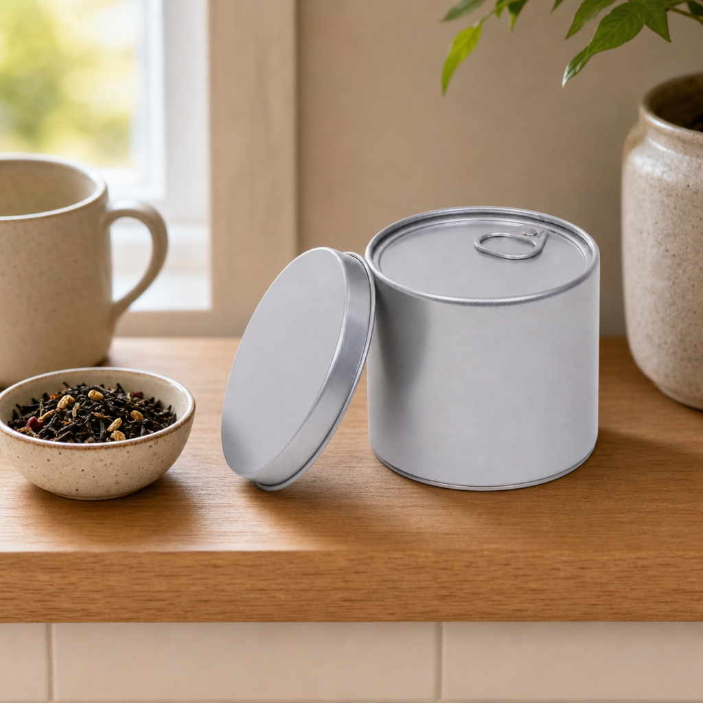 Dóza na čaj Monako 100 g – stříbrná, kulatá