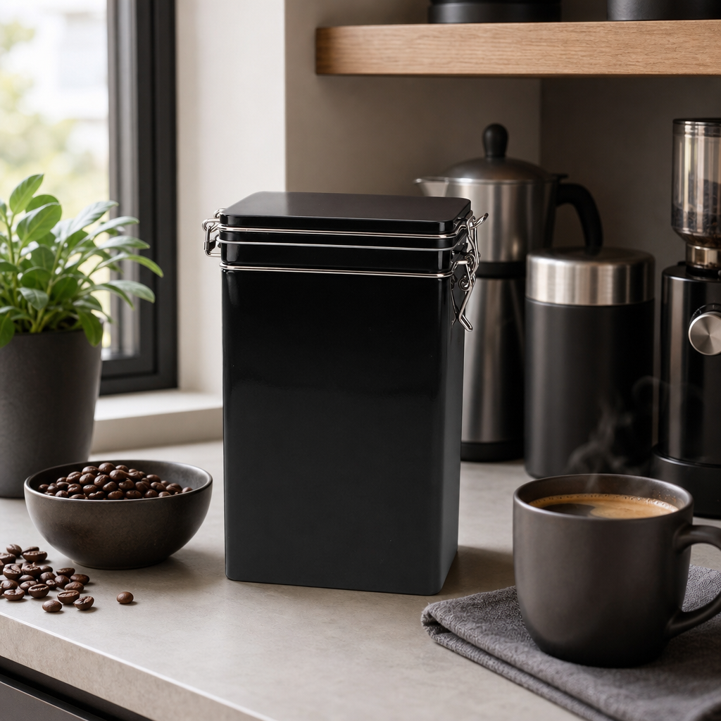 Dóza na kávu Black 500 g – hranatá černá dóza