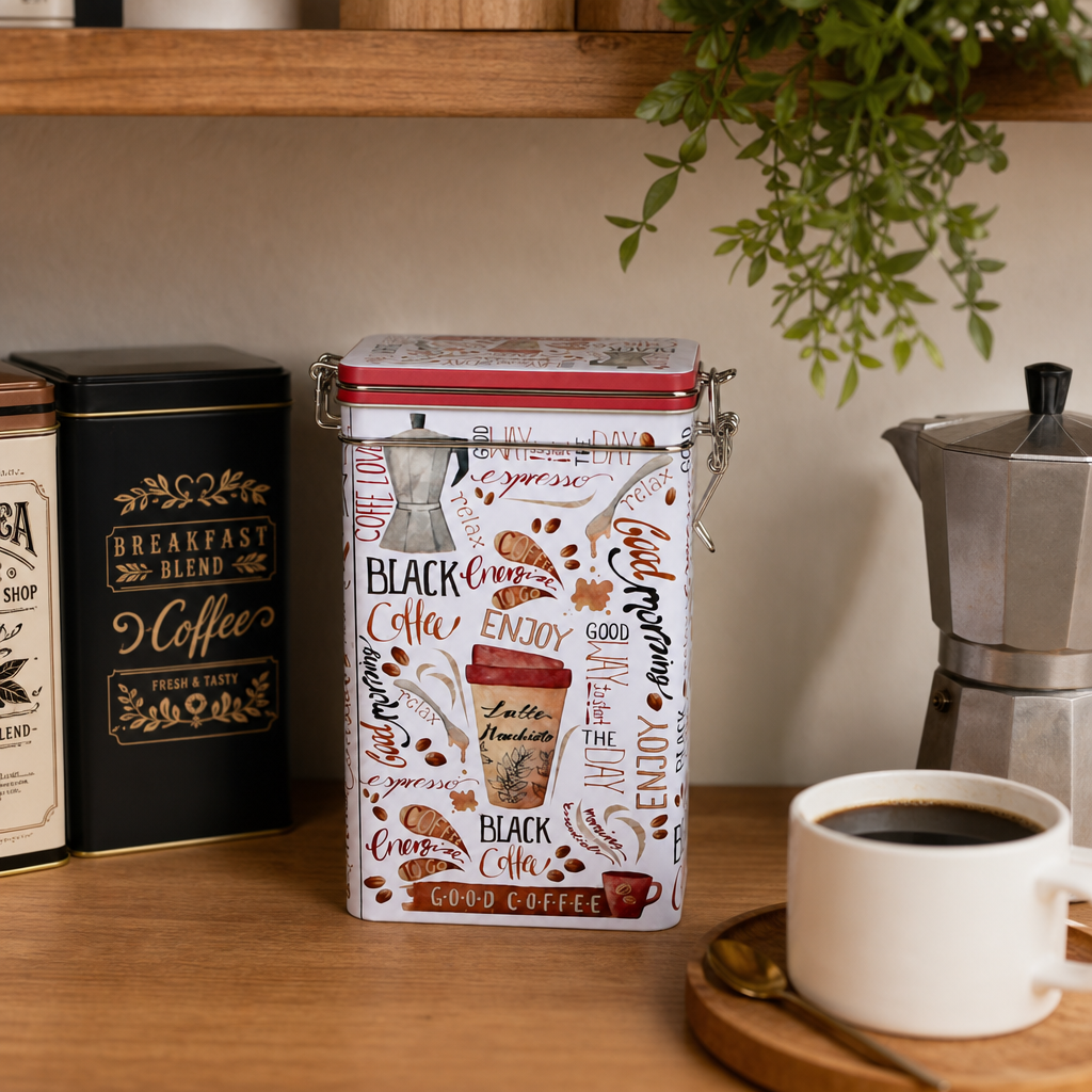Dóza na kávu Good Coffee 500 g – hranatá, plechová