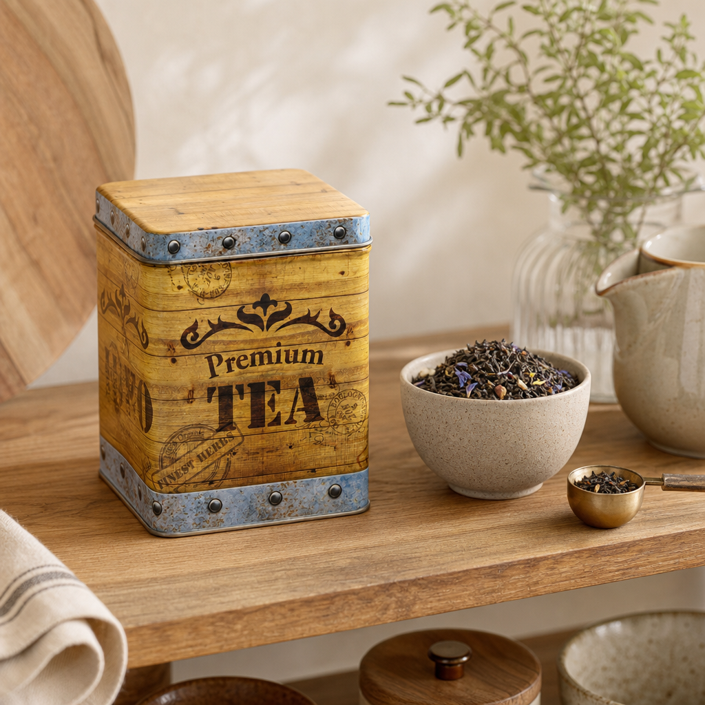 Dóza Premium TEA 100 g – hranatá čajová dóza
