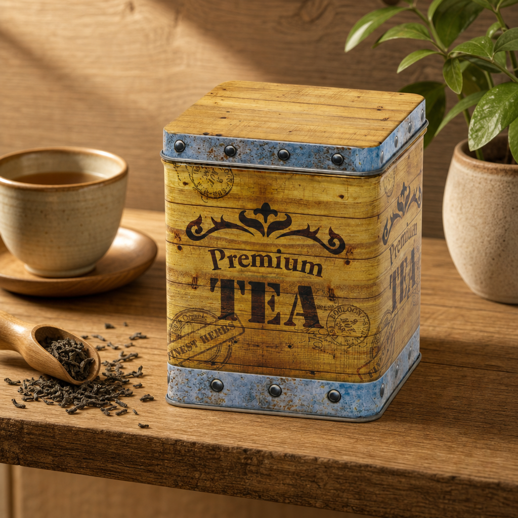 Dóza Premium TEA 200 g – hranatá čajová dóza