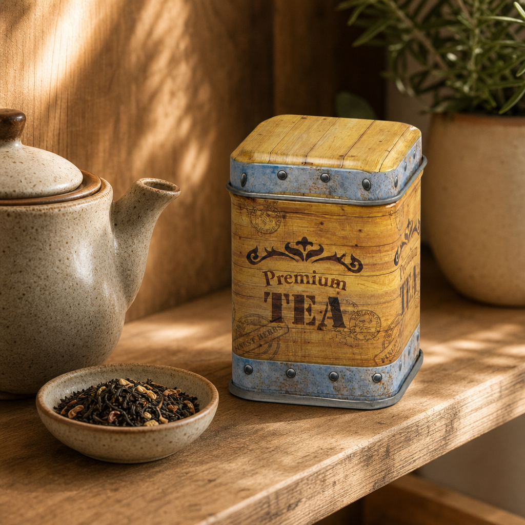 Dóza Premium TEA 50 g – hranatá čajová dóza