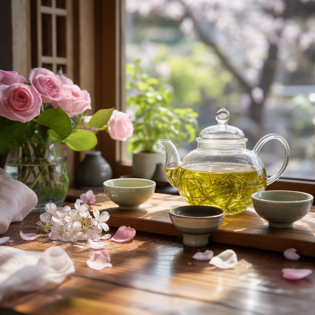 Květy japonské třešně – zelený ochucený čaj s cherry