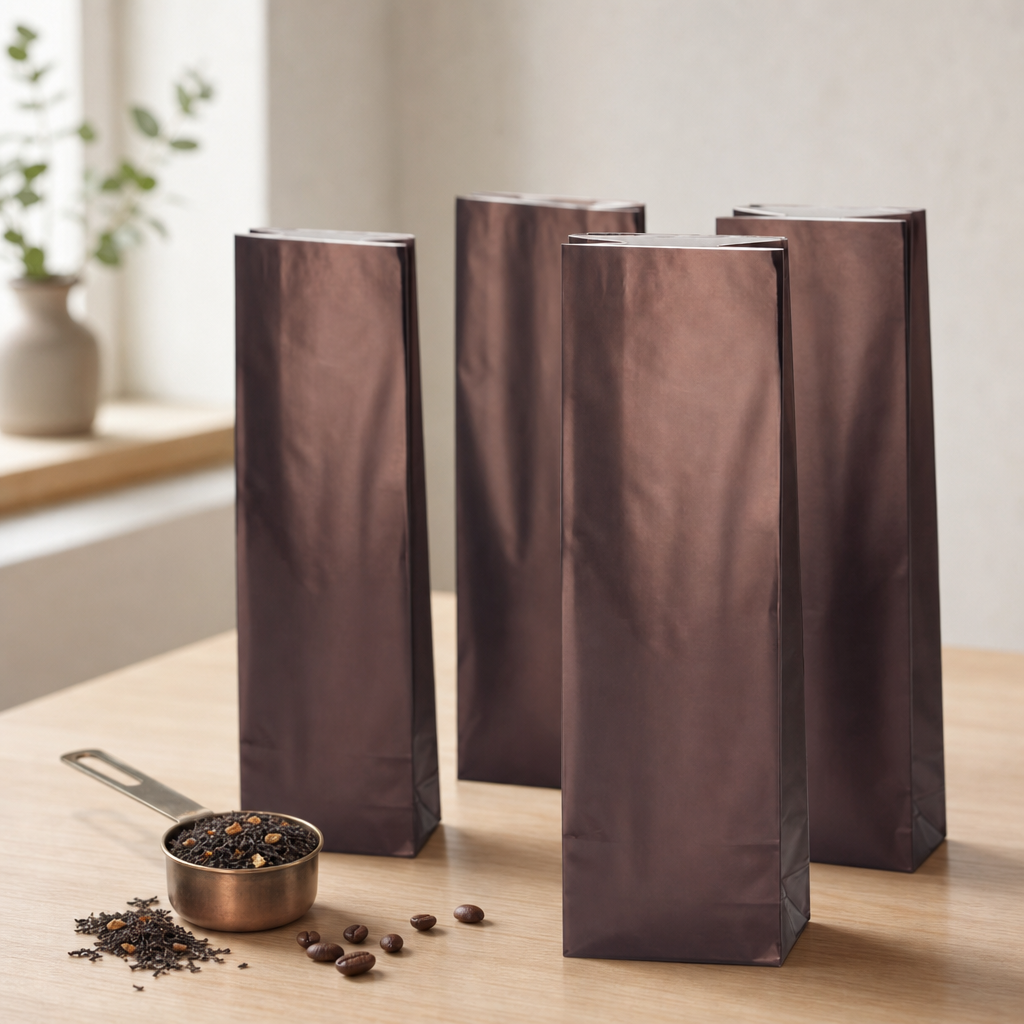 Sáček hnědý 50-100g, třívrstvý bez hliníku (skládané dno)