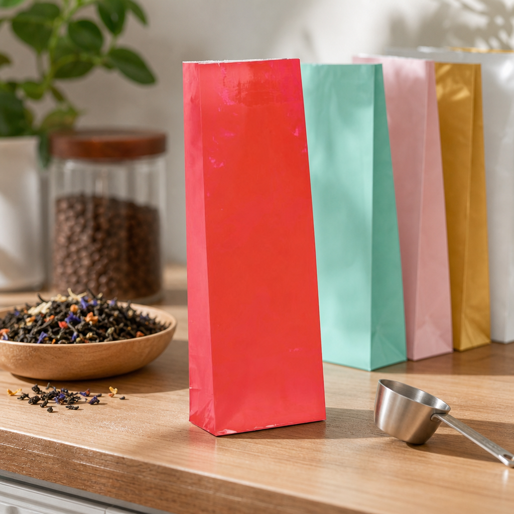 Sáček světle červený 50–100 g, třívrstvý bez hliníku