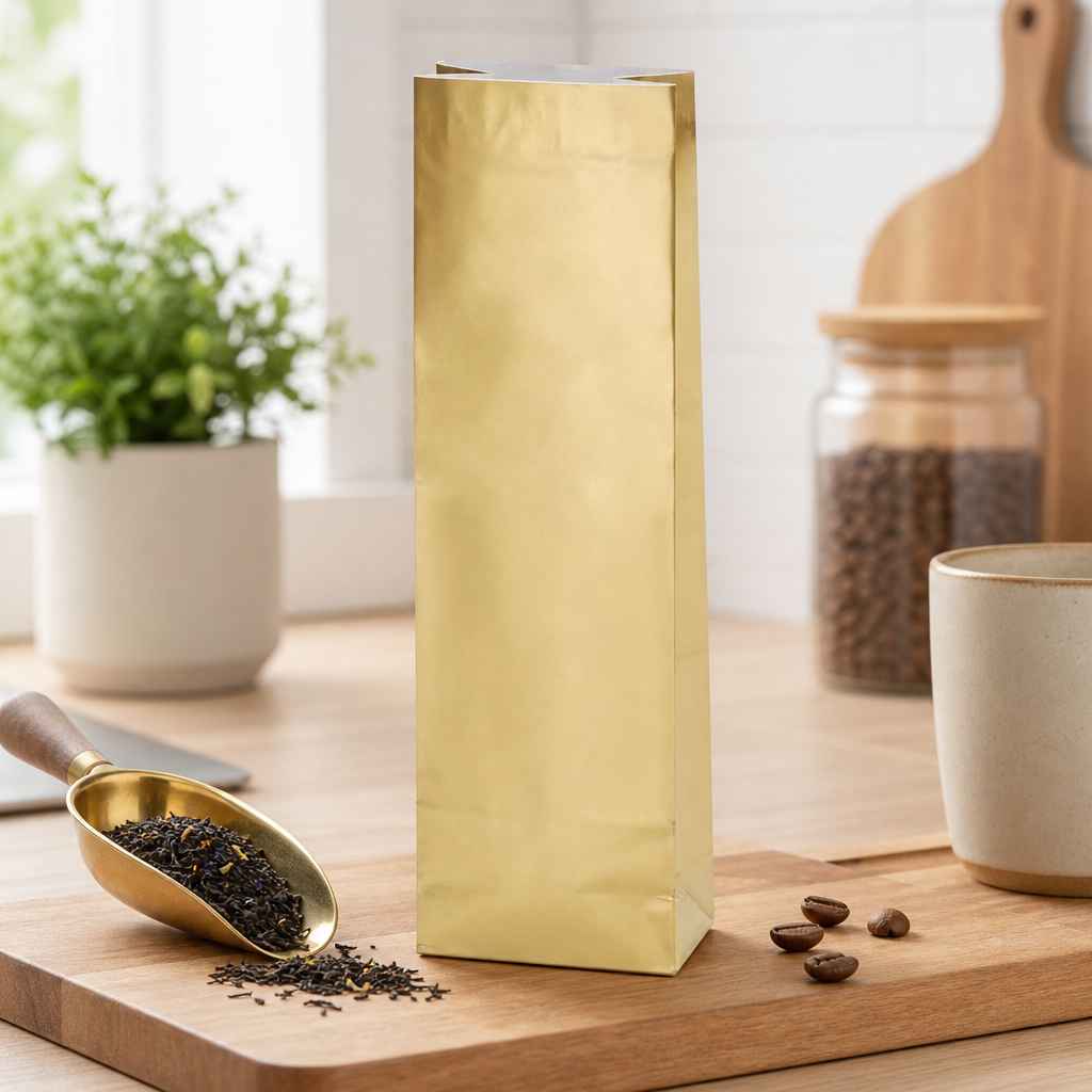 Sáček zlatý 500g, třívrstvý bez hliníku (skládané dno)