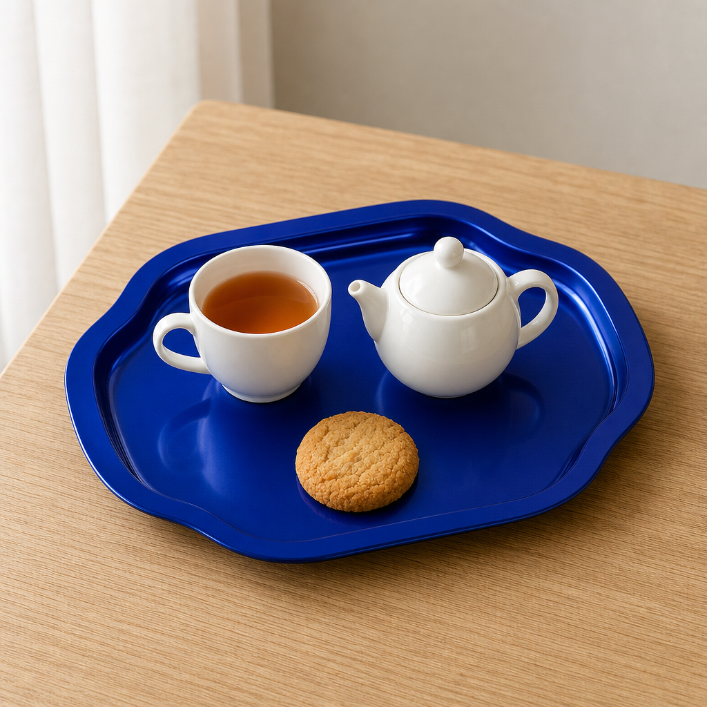 Servírovací tác modrý 155 × 190 mm (pocínovaný plech)