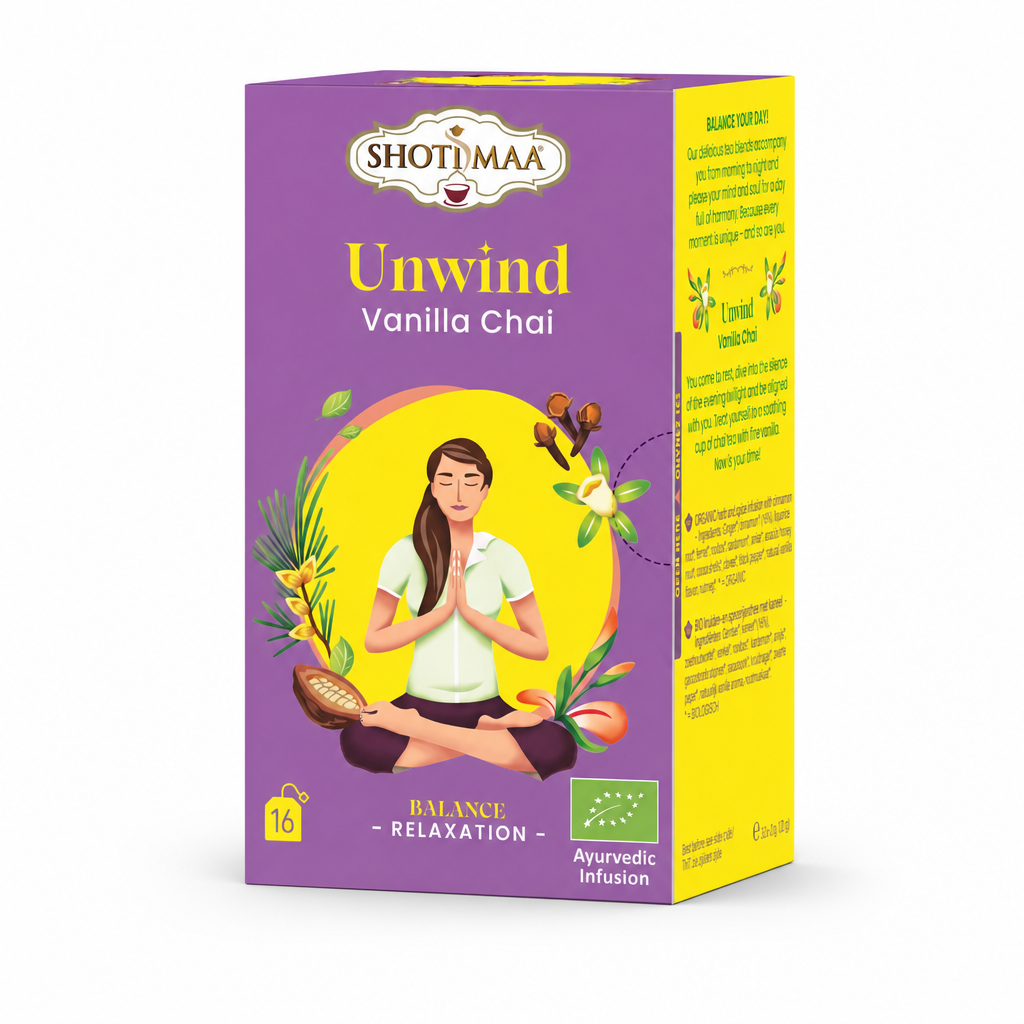 Shoti Maa Unwind – bio vanilkový chai v sáčcích (16 ks)