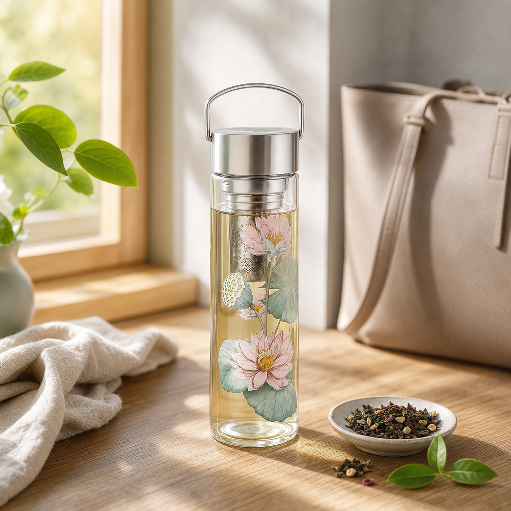 Skleněná termoska Flowtea Padma 350 ml se sítkem