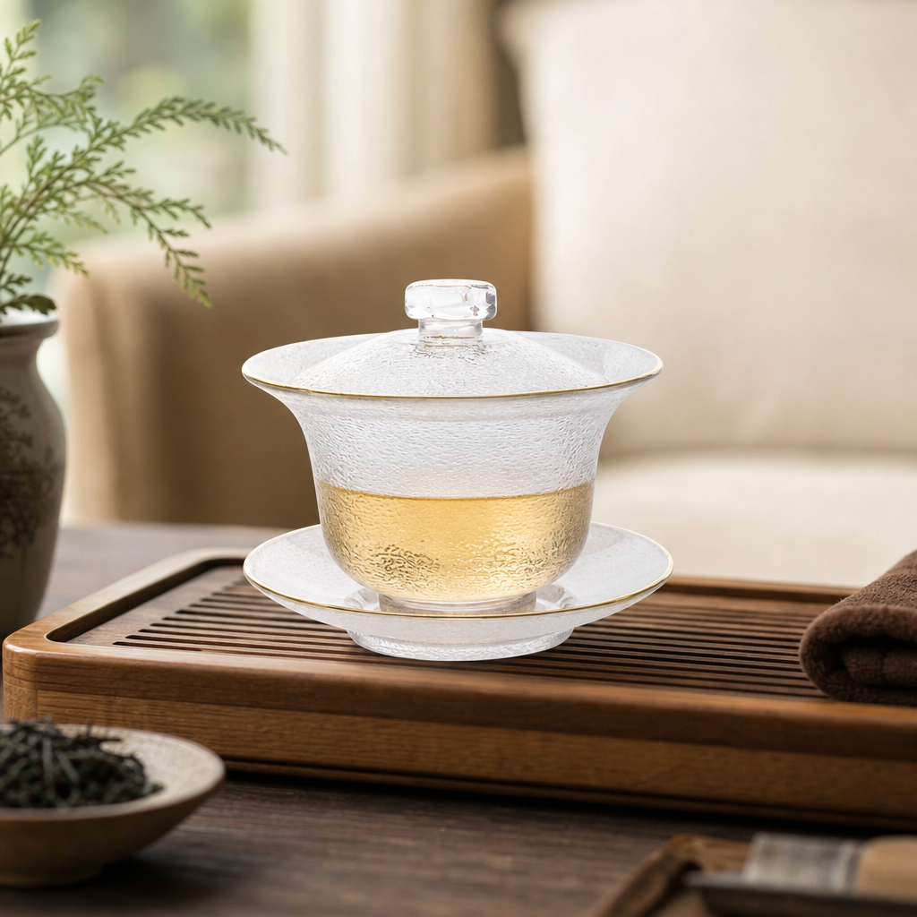 Skleněný gaiwan Aka 100 ml (souprava)