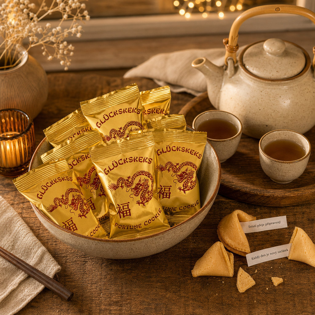 Sušenka štěstí Zlatý drak – 10 ks (fortune cookie)