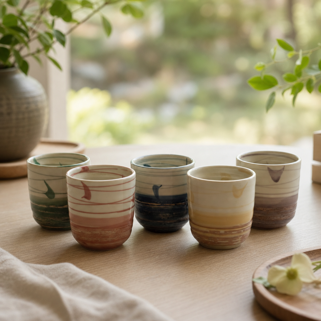 Šálky na čaj Šikoku – japonská keramika, sada 5 ks