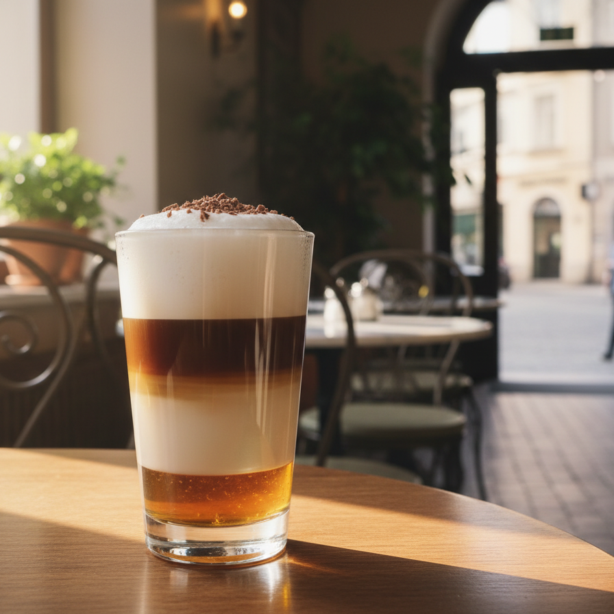 Melange latte s medem: voňavý, vrstvený kávový dezert