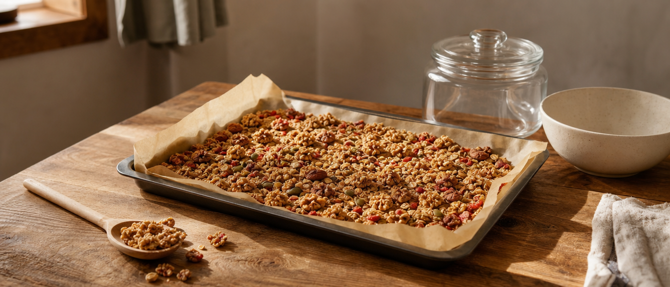 Jednoduchá granola s chia a goji: křupavý základ na rána