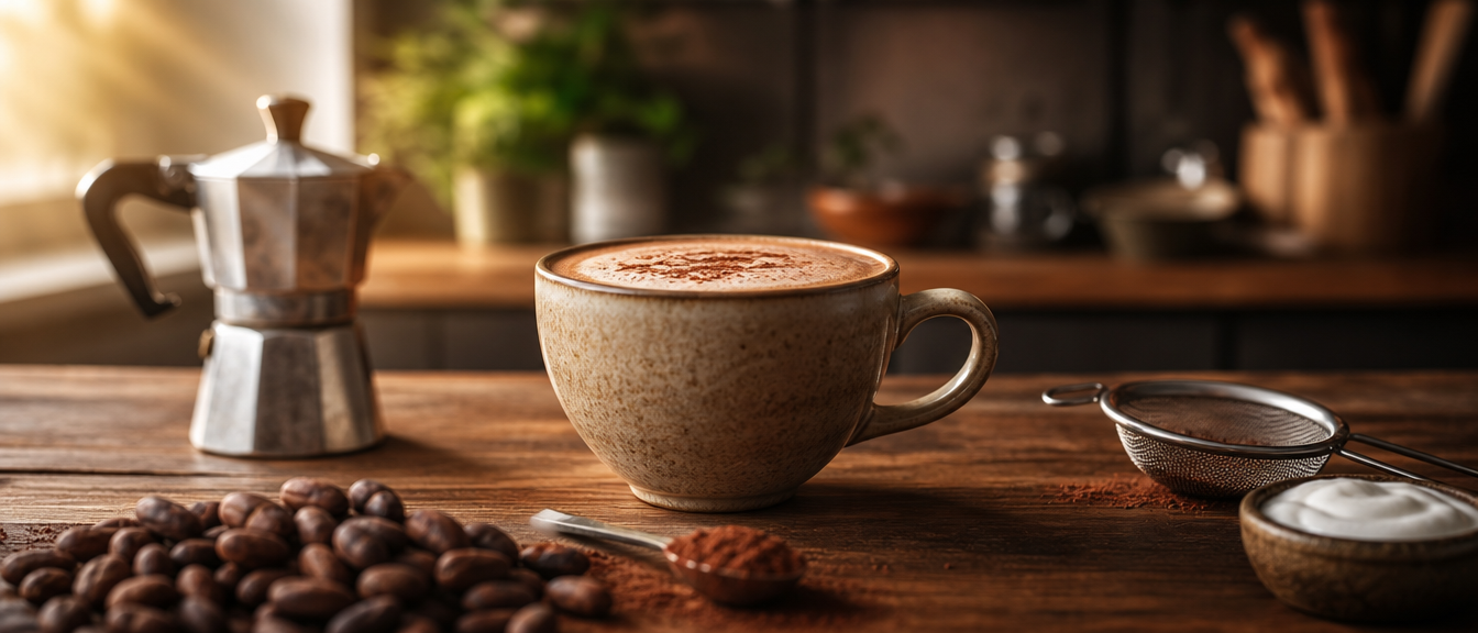 Kokosovo‑kakaové latte: jednoduchý dezertní kávový šálek