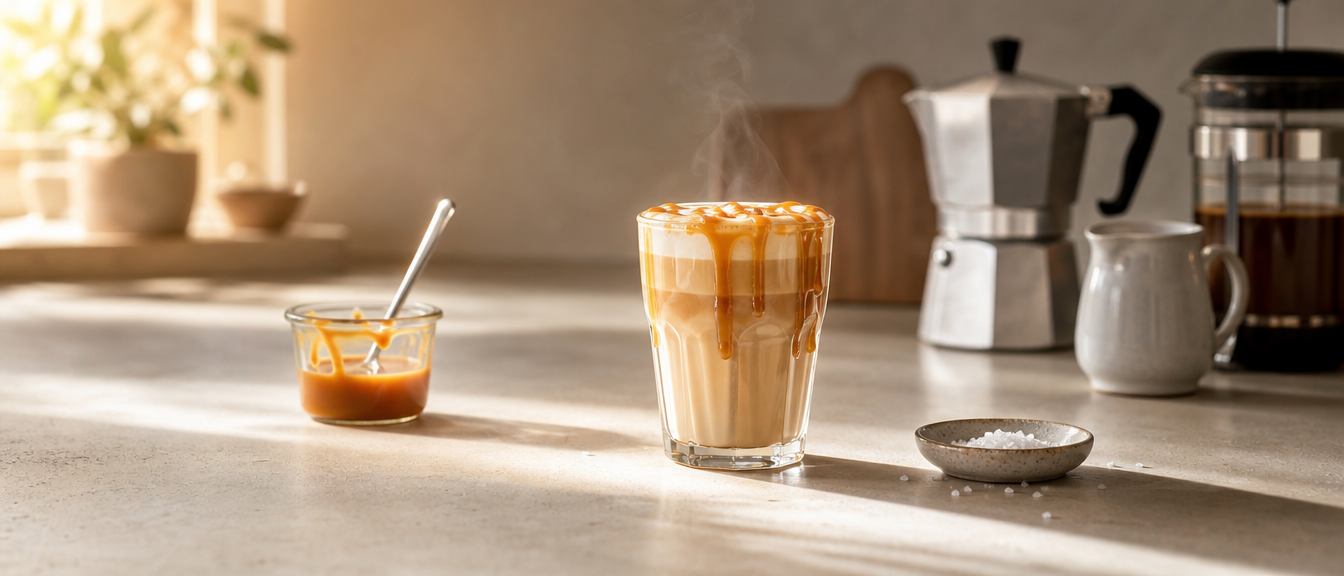 Domácí latté se slaným karamelem: jednoduchý postup