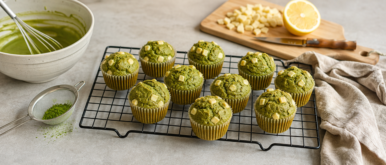Domácí muffiny s čajem matcha