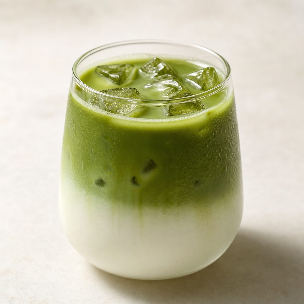 Ledové matcha latte s vanilkou