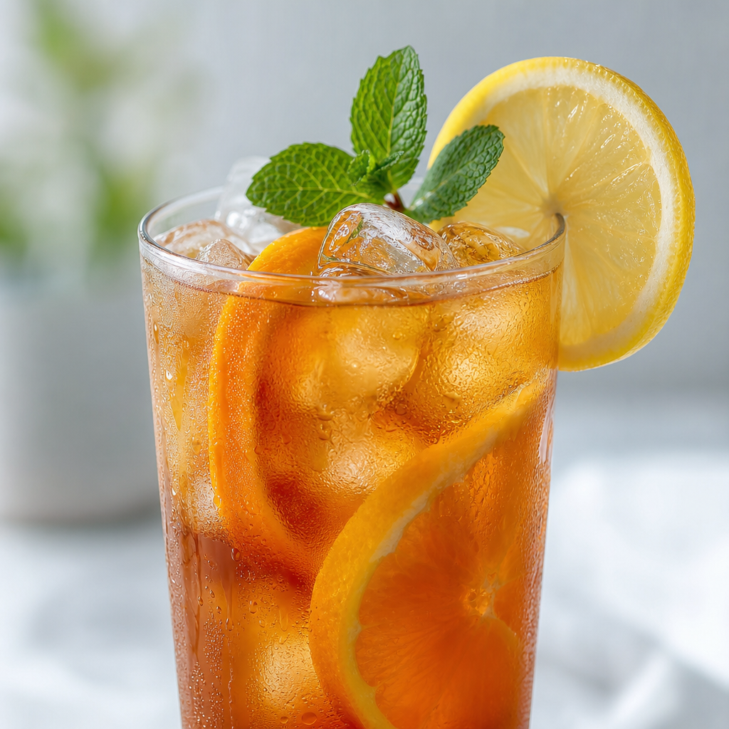 Letní drink z černého čaje s citrusy